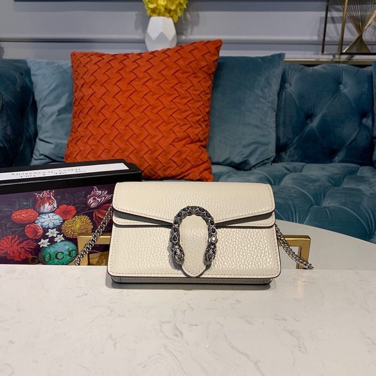 gg Dionysus Super Emerald Metal-Free White Mini Bag