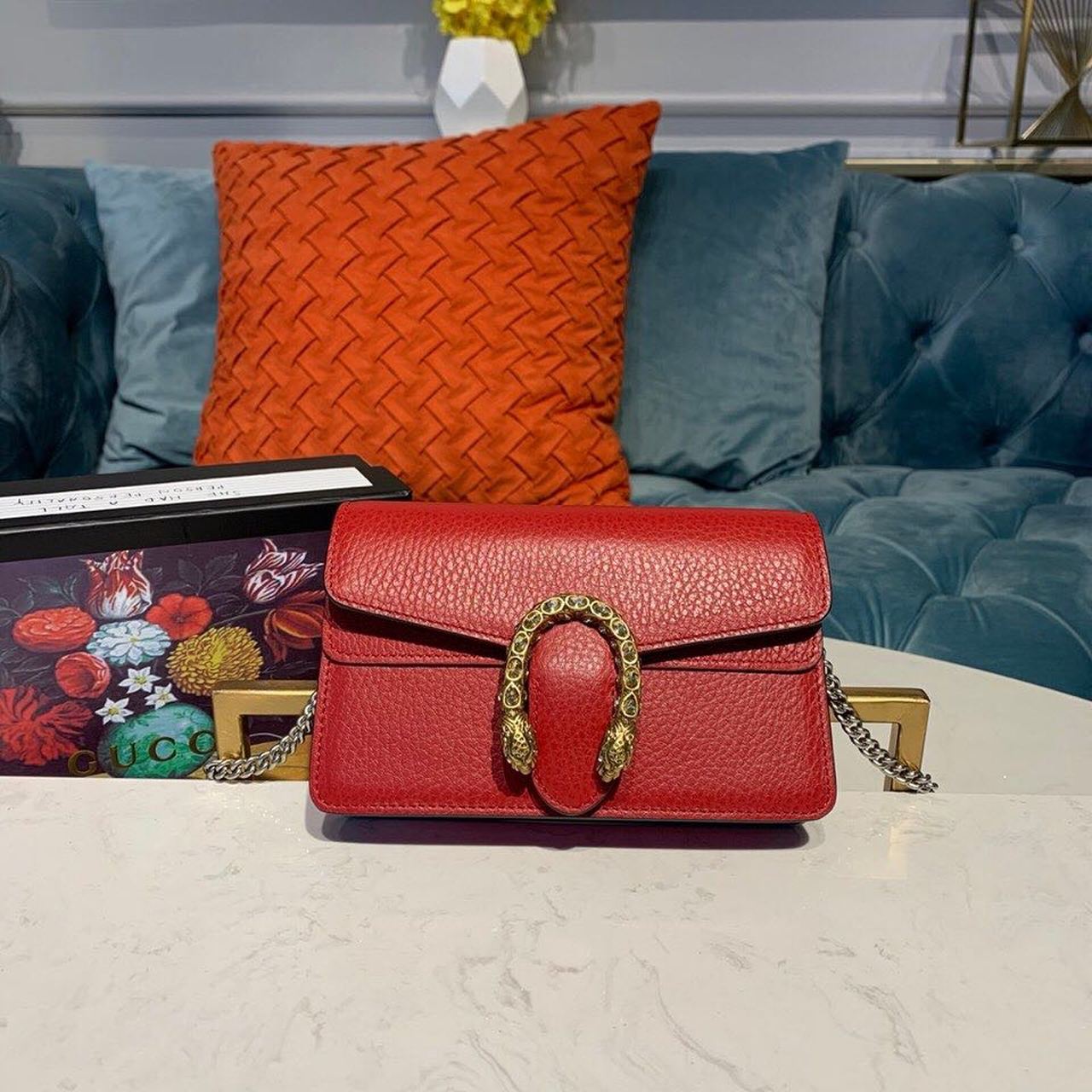 gg Dionysus Super Emerald Hibiscus Red Mini Bag