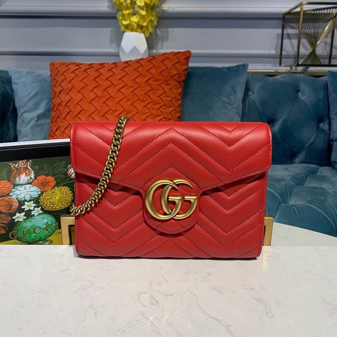 gg Marmont MatelassÃ© Dusty MatelassÃ© Red Mini Bag