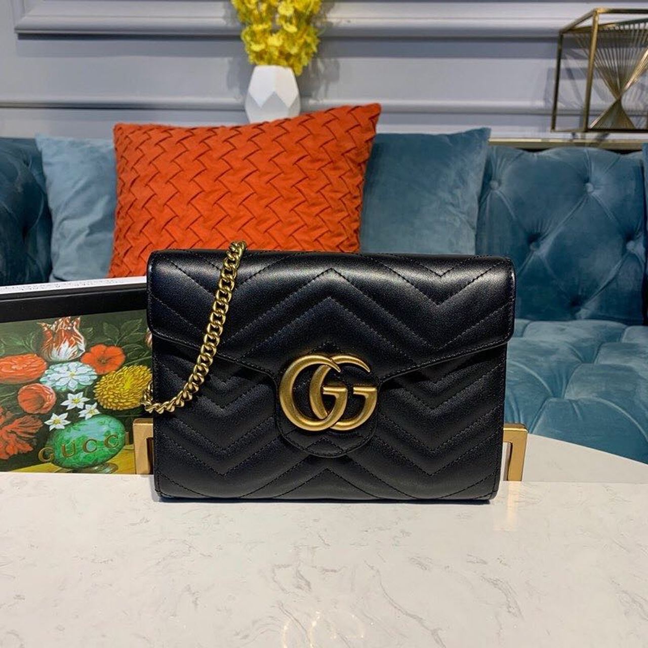 gg Marmont MatelassÃ© Chevron Black Mini Bag Beaunoirrbeaunoirr Dtd1T