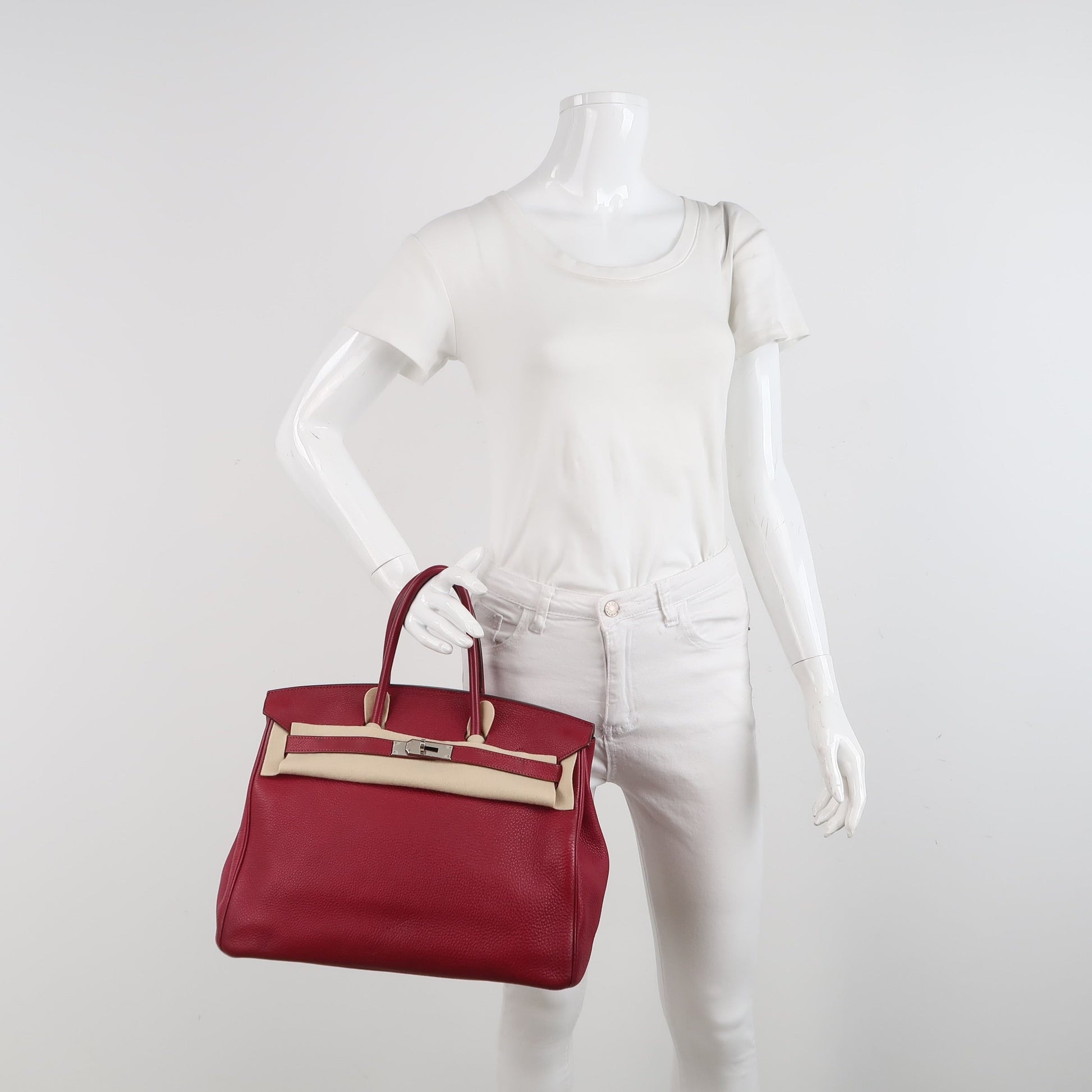 Hermes Birkin B Rubis Togo Calfskin Tone Palladium Leather Silver Travel Bag