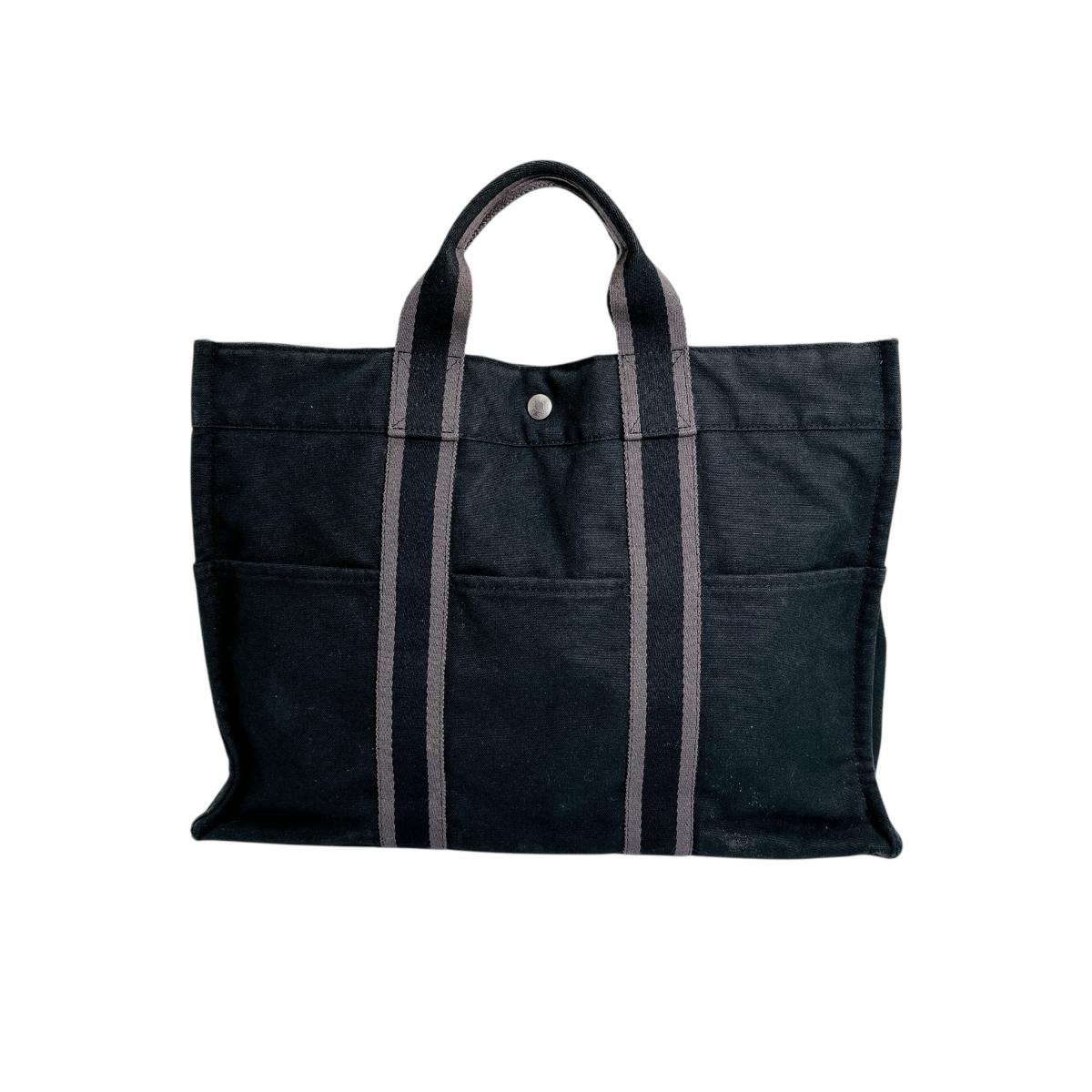 Hermes Tote Bag Fool Toemm Canvas Black