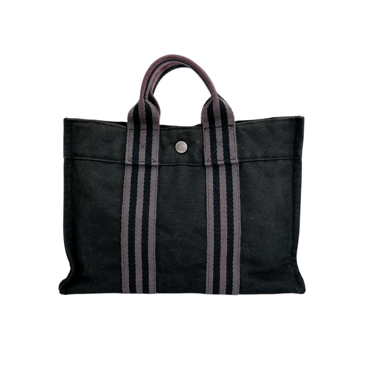 Hermes Tote Bag Cotton Handbag Fool Toepm Unisex Unisex Canvas Black