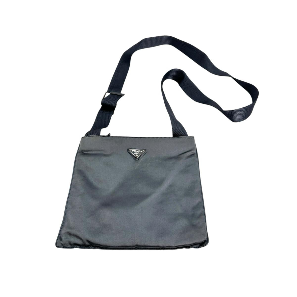 Shoulder Bag Light Gray Pochette Triangle Silk Satin Logo