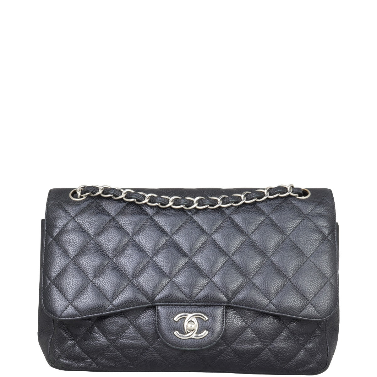 Chanel Classic Double Jumbo Lambskin Hardware Handbag Black Silver