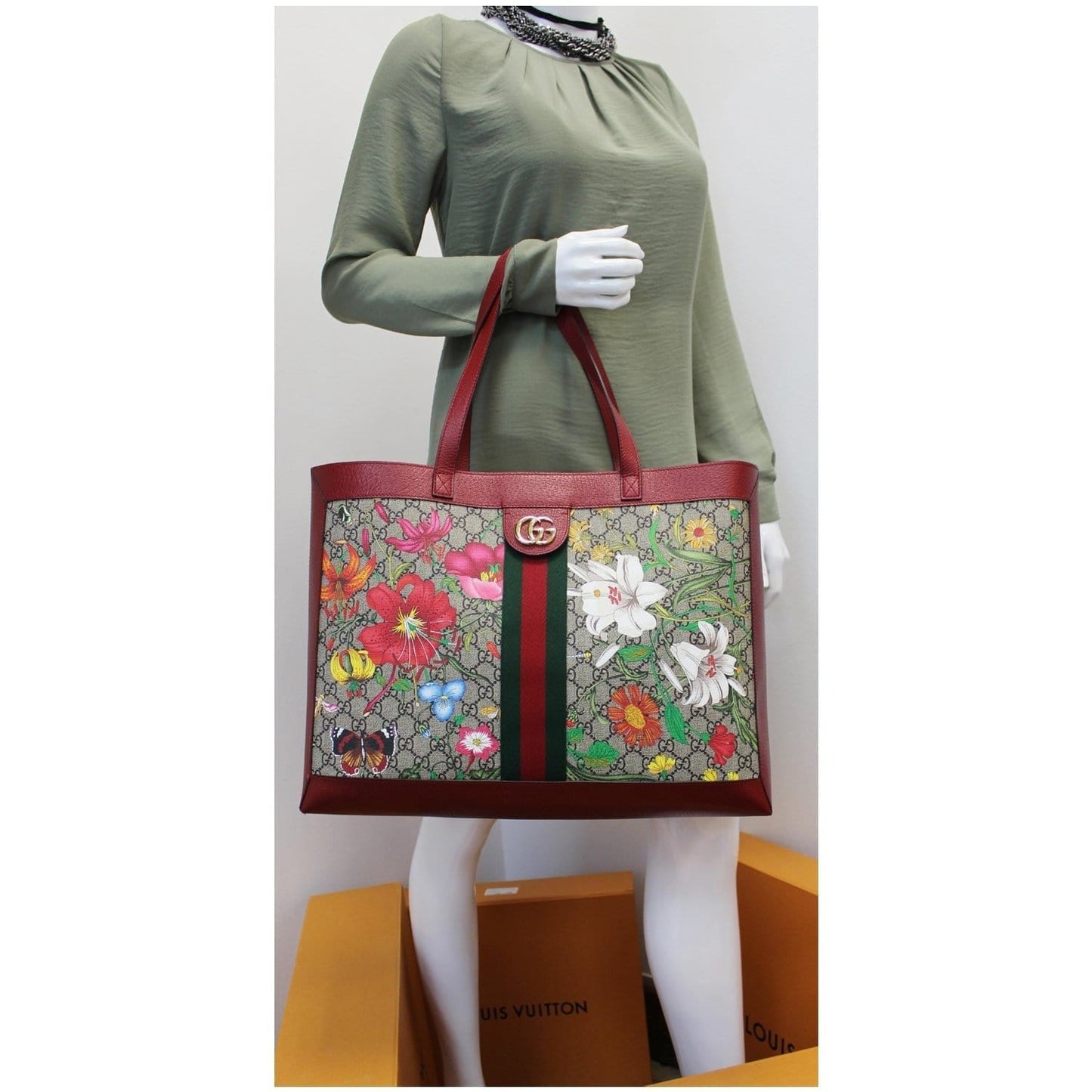 Gucci Ophidia Flora Tote Bag Red Medium