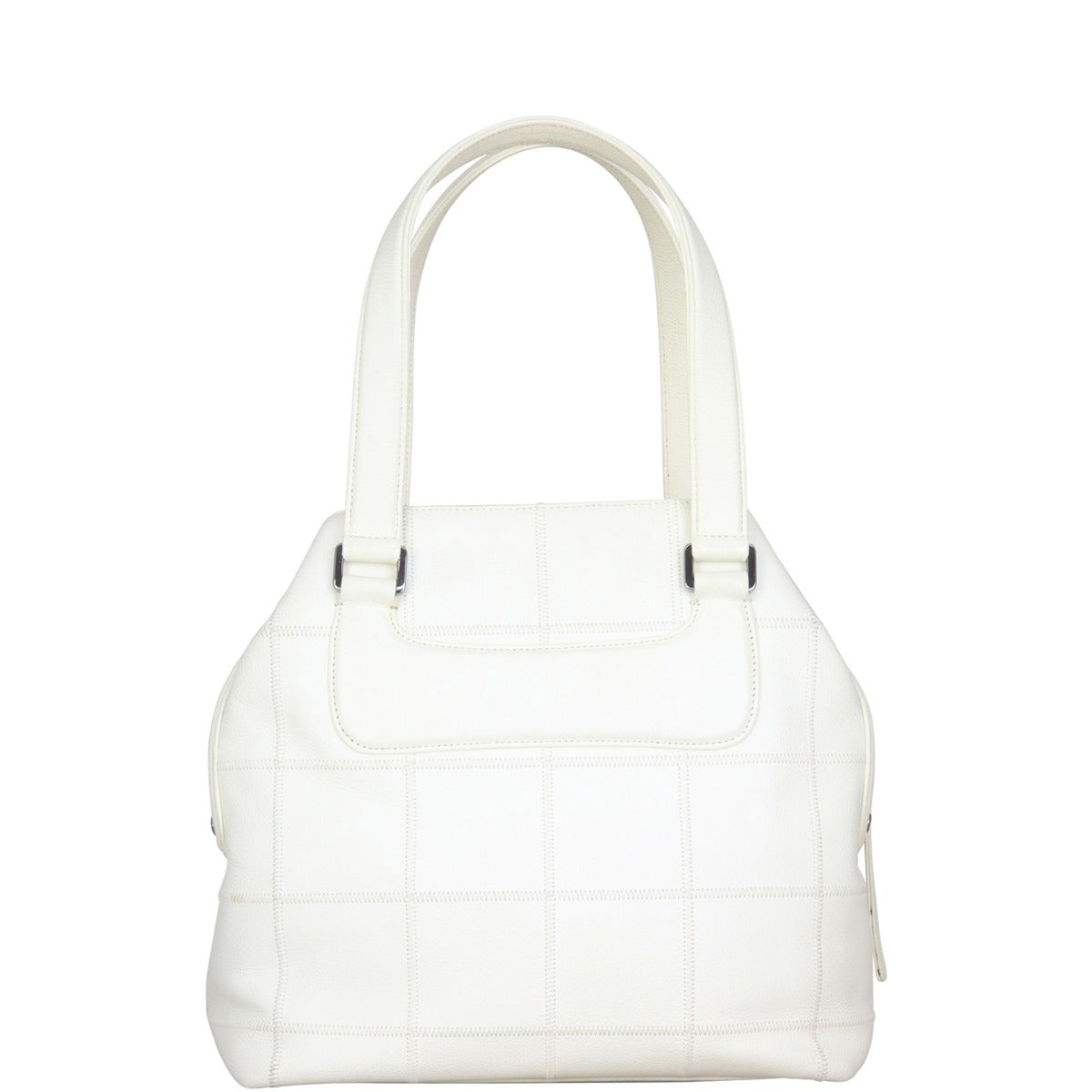 Chanel Square Stitch Tote Caviar White Logo Tote Bag