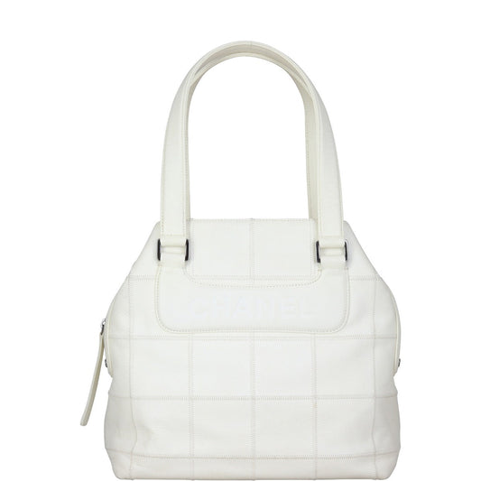 Chanel Square Stitch Tote Caviar White Logo Tote Bag