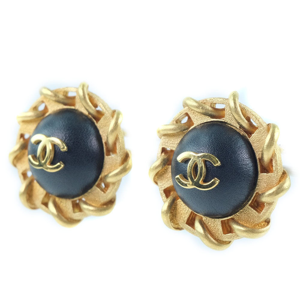 Chanel Gold Plated Leather Earrings Jewelry