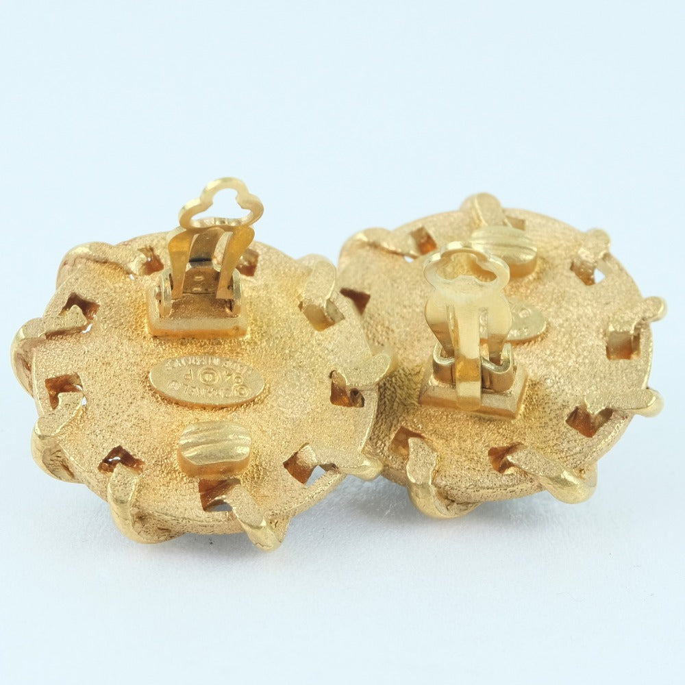 Chanel Gold Plated Leather Earrings Jewelry