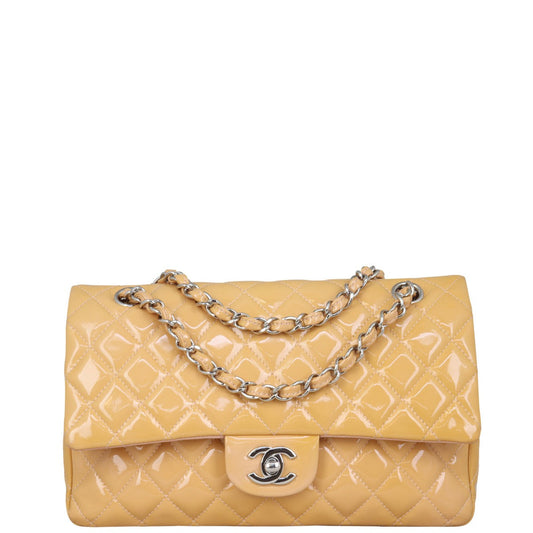 Chanel Classic Double Patent Pale Orange Handbag Medium Flap
