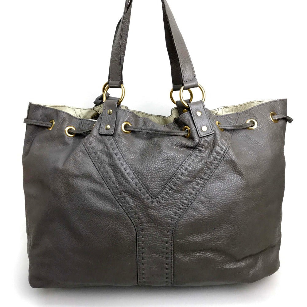 YSL Saint Laurent Yves Tote Bag Charcoal Type Reversible Sack Double Leather Gray