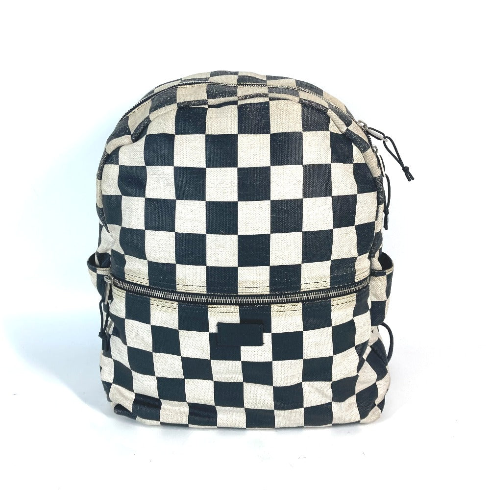 YSL Saint Laurent Paris Backpack Coated Grid Pattern Mens Leather Canvas Beige