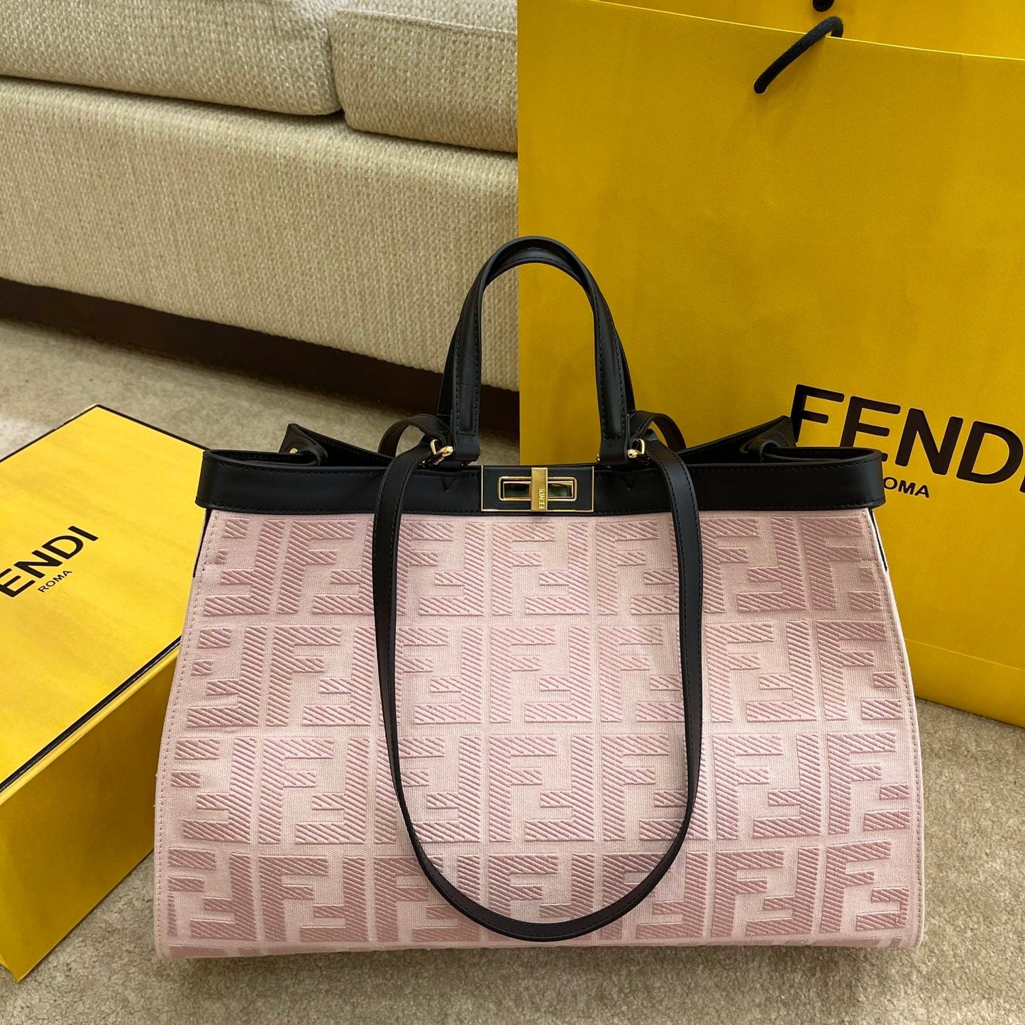 Fendi Ff Canvas Pink Shoulder Bag