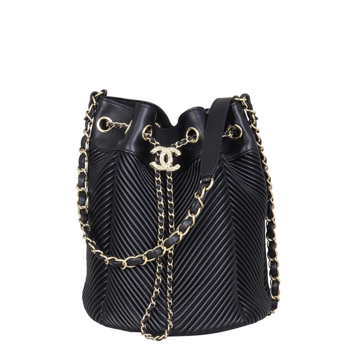 Chanel Drawstring Bag Chevron Bucket Jewelry