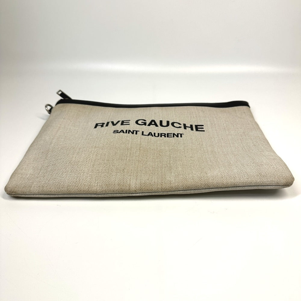 YSL Saint Laurent Paris Clutch Bag Coated Pouch Rive Gauche Mens Leather Canvas Gray
