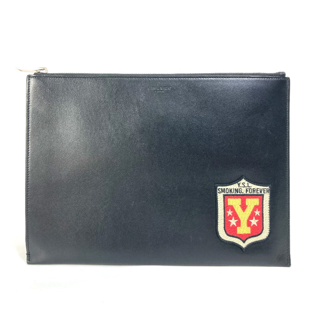Saint Paris Clutch Bag Pouch Patch Mens Leather Black