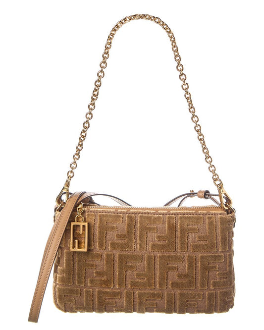 Fendi Handbag Baguette Ff Jacquard Velvet Pouch Yellow Shoulder Bag