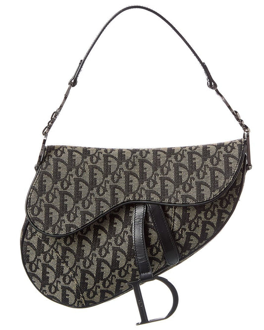 Dior Handbag Oblique Saddle Bag Canvas Black
