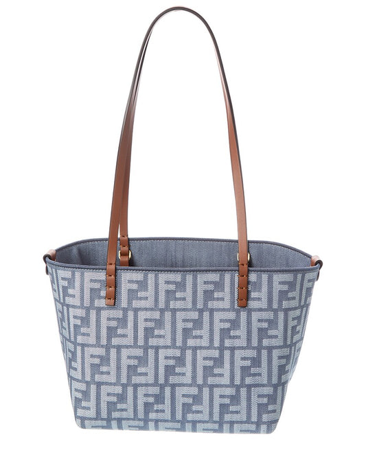 Fendi Handbag Roll Ff & Tote Leather Denim Blue Tote Bag
