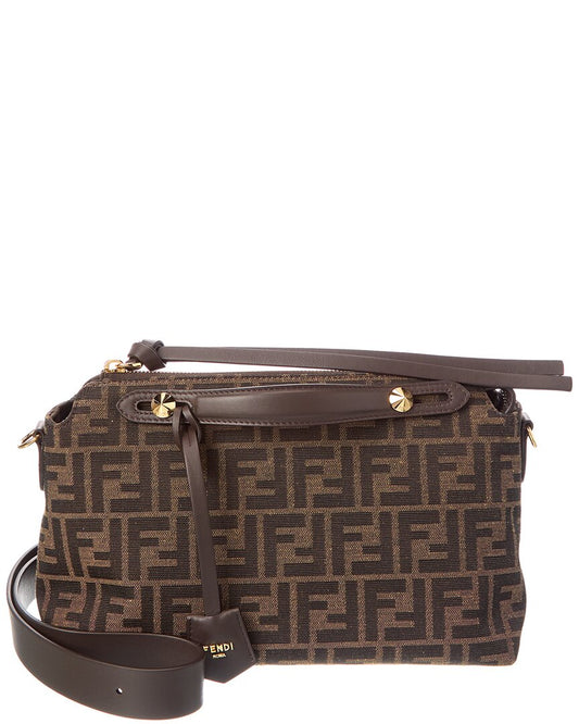 Fendi Handbag By The Way Soft Ff Jacquard & Leather Brown Medium Shoulder Bag Leather Shoulder Bag