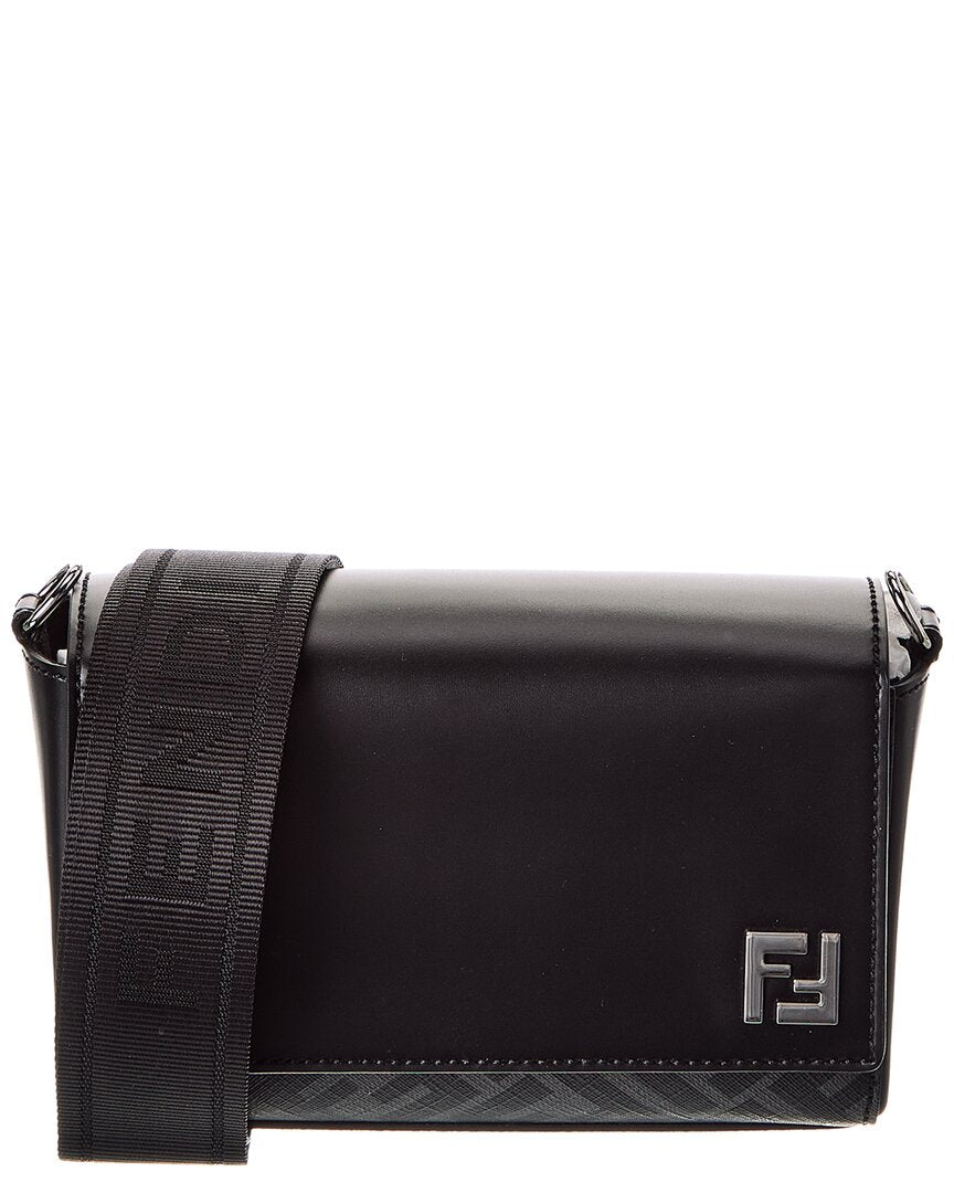Fendi Handbag Squared Ff & Shoulder Bag Canvas Black