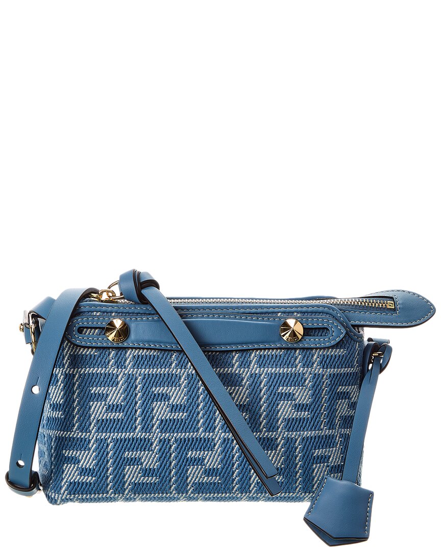 Fendi Handbag By The Way Ff Jacquard & Satchel Leather Blue Mini Satchel Bag