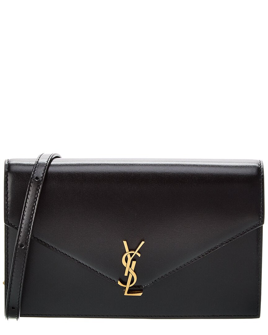 YSL Saint Laurent Envelope Shoulder Bag Leather Black Mini