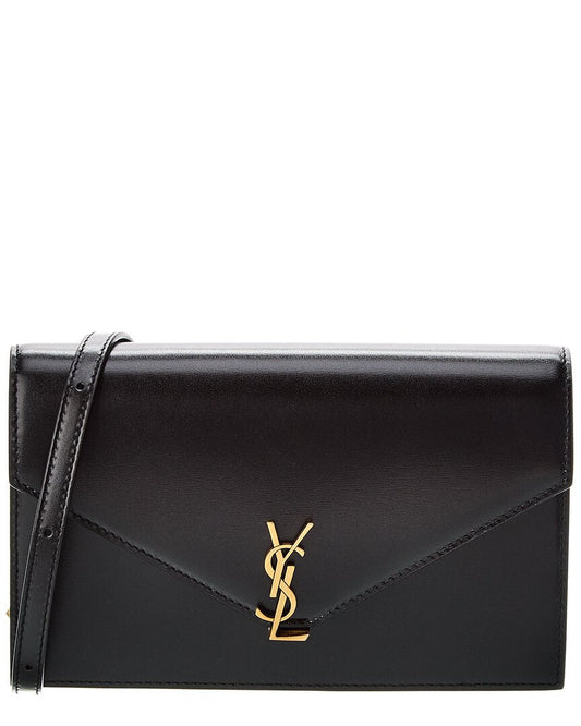 YSL Saint Laurent Envelope Shoulder Bag Leather Black Mini