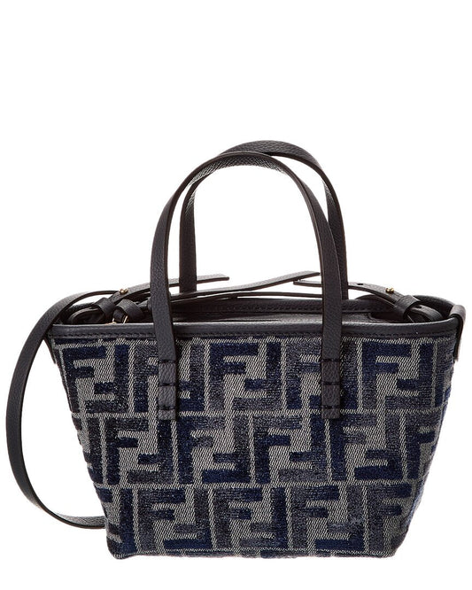 Fendi Handbag Roll Ff & Tote Leather Canvas Blue Tote Bag
