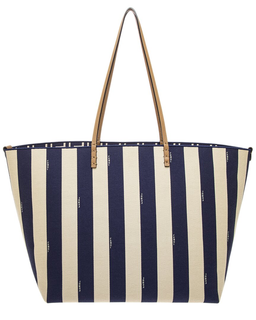 Fendi Handbag Roll -Trim Tote 2 Leather Blue Large Tote Bag