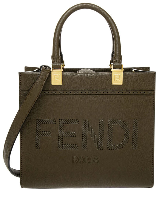 Fendi Handbag Sunshine Tote Leather Green Small Tote Bag