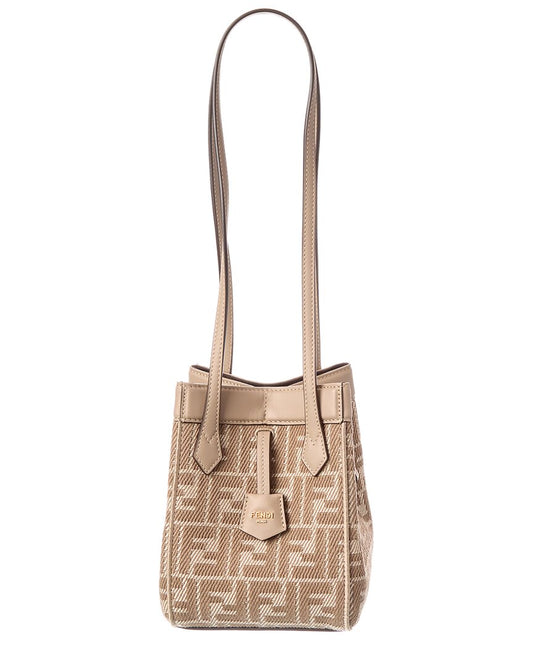 Fendi Handbag Origami Ff Jacquard & Shoulder Bag 2 Leather Gray Mini