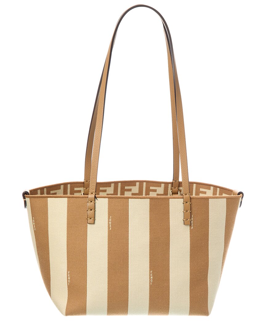Fendi Handbag Roll Ff -Trim Tote Leather Beige Mini Tote Bag
