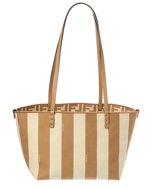 Fendi Handbag Roll Ff -Trim Tote Leather Beige Mini Tote Bag