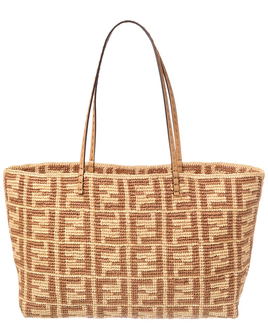 Fendi Handbag Roll Ff Tote Raffia Beige Large Tote Bag