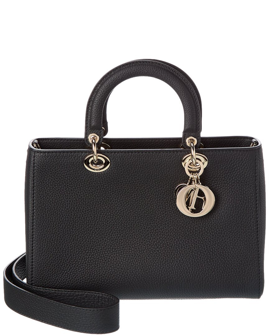 Dior Handbag Lady D-Sire Tote Leather Black Medium Tote Bag