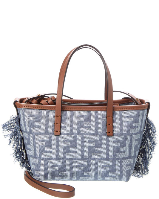 Fendi Handbag Roll Ff & Tote Leather Denim Blue Tote Bag Denim Leather Tote