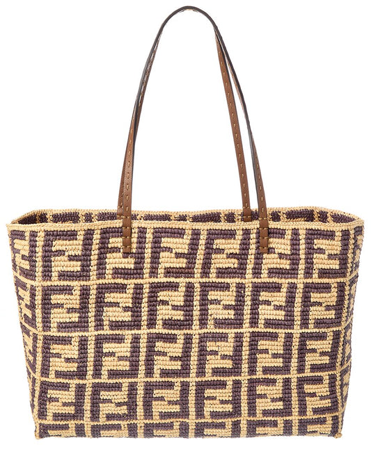 Fendi Handbag Roll Ff Tote 2 Raffia Brown Large Tote Bag