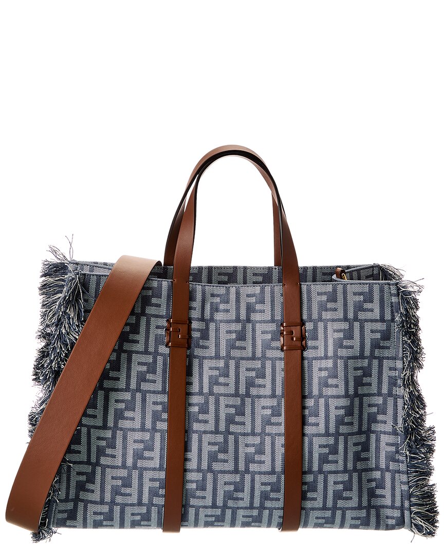 Fendi Handbag Summer Ff & Tote 3 Leather Denim Blue Tote Bag