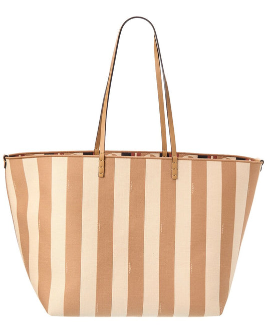 Fendi Handbag Roll & Tote 3 Leather Canvas Beige Tote Bag