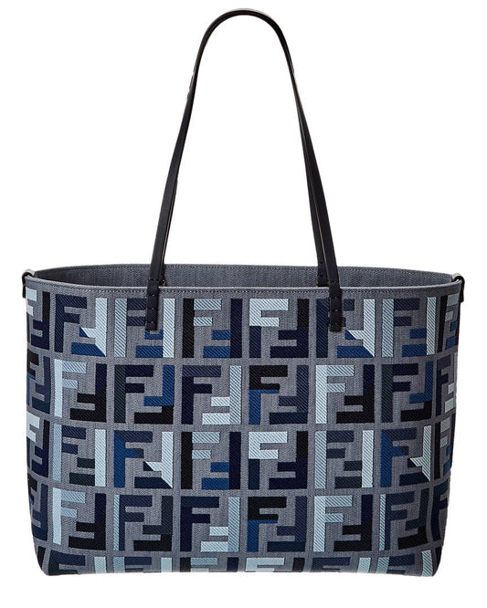 Fendi Handbag Roll Ff & Tote 7 Leather Canvas Blue Tote Bag