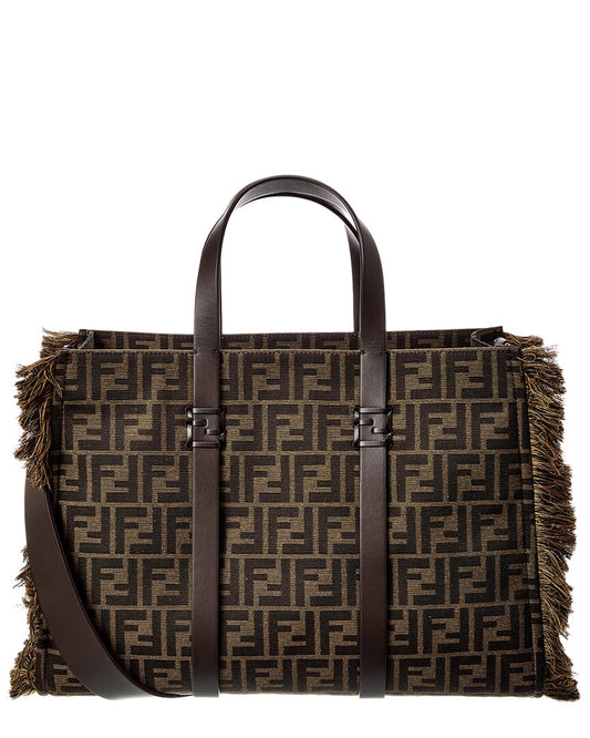 Fendi Handbag Summer Ff Jacquard & Tote Leather Brown Tote Bag