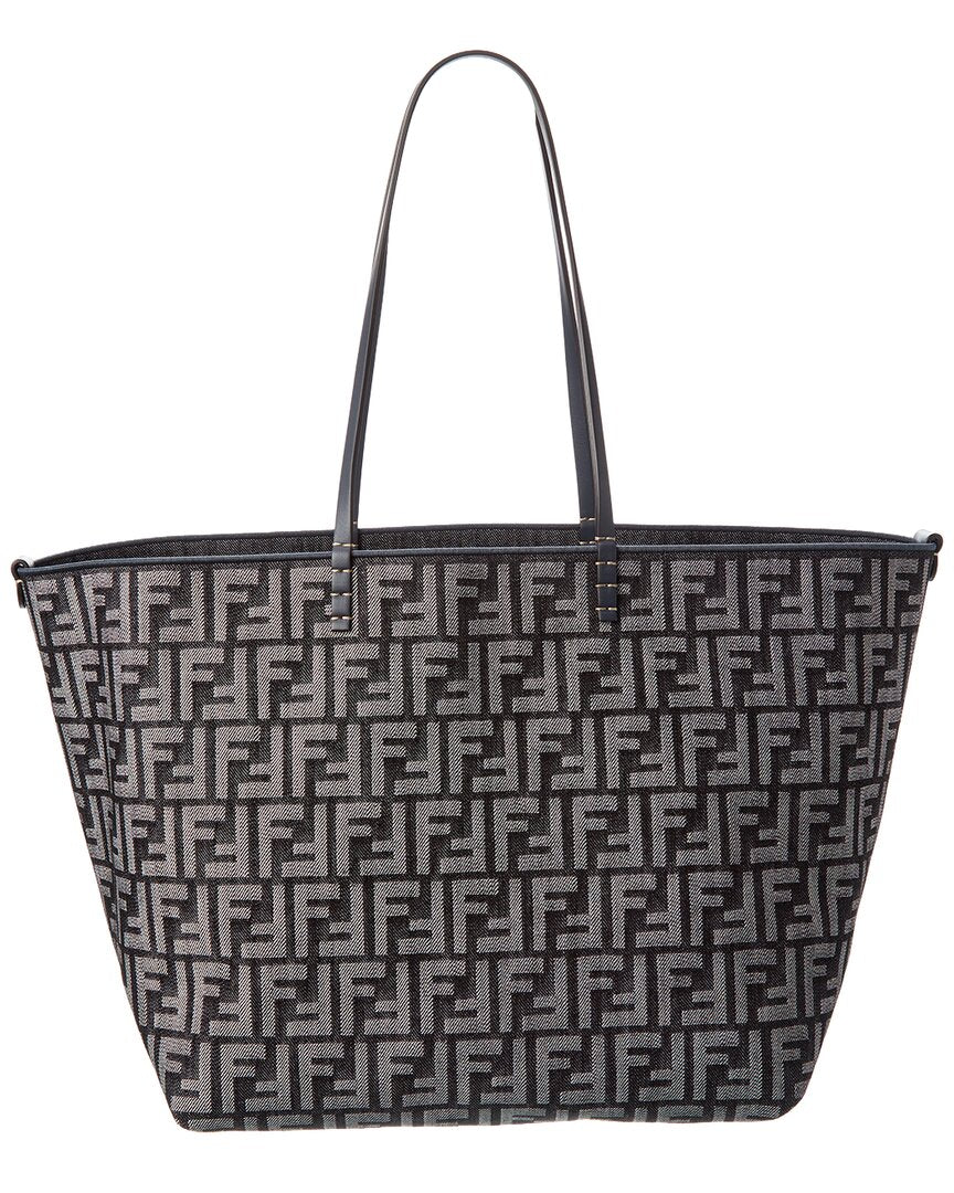 Fendi Handbag Roll Ff & Tote Leather Denim Blue Tote Bag 2