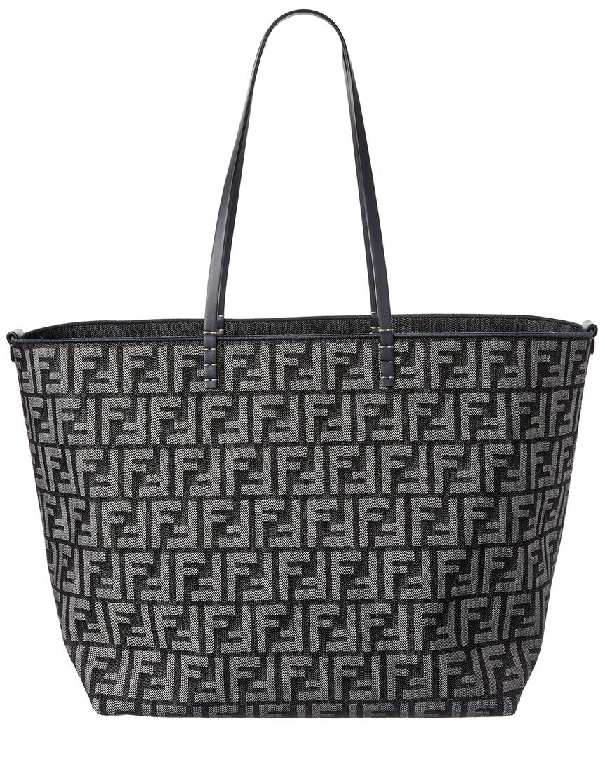 Fendi Handbag Roll Ff & Tote 2 Leather Denim Blue Tote Bag