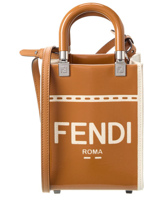 Fendi Handbag Sunshine Tote Patent Brown Mini Tote Bag
