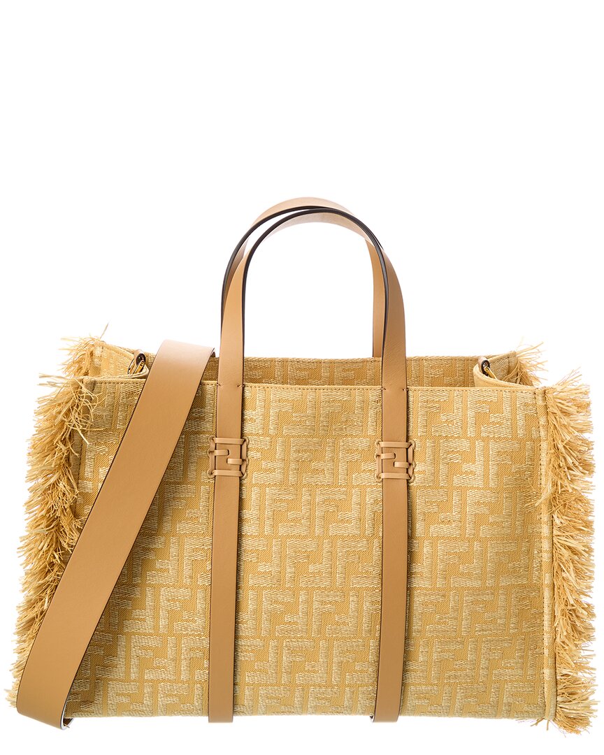 Fendi Handbag Summer Jacquard & Tote Raffia Beige Tote Bag