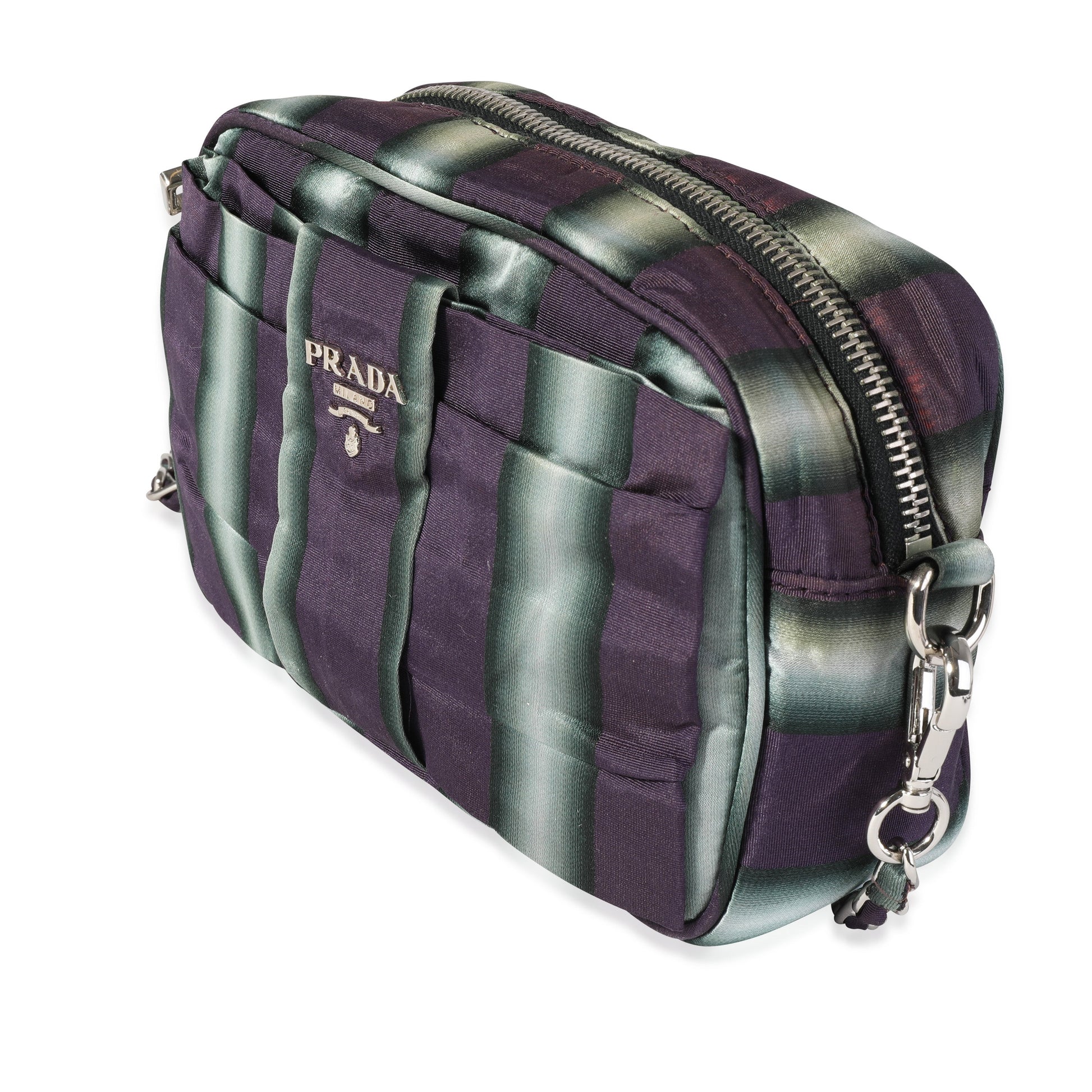 Prada And Grey Striped Camera Bag Nylon Gray Purple Crossbody Bag