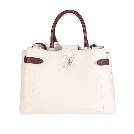 Louis Vuitton & Burgundy Grained Lockme Day Leather Calf Cream Handbag