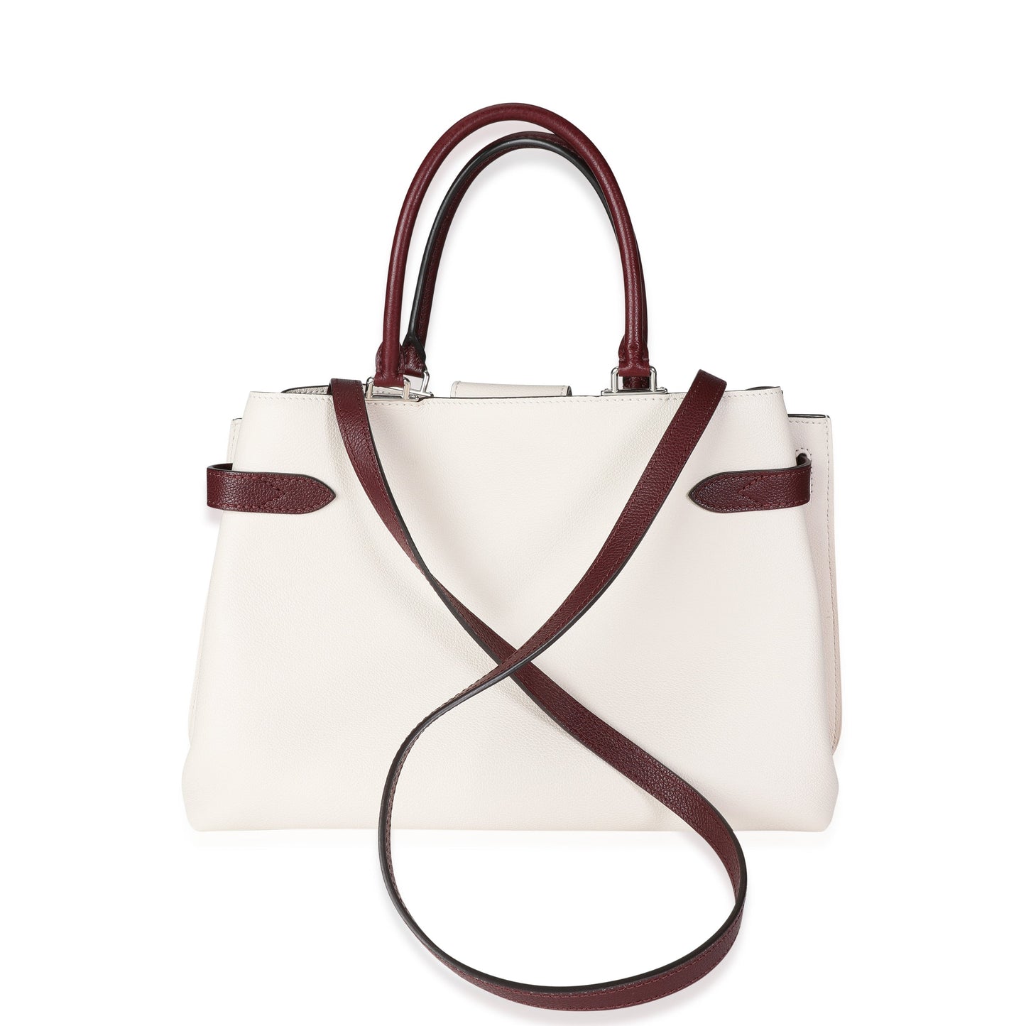 Louis Vuitton & Burgundy Grained Lockme Day Leather Calf Cream Handbag